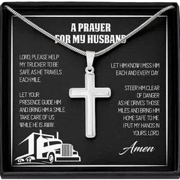 rakva Husband Necklace, A Prayer For My Husband Trucker Husband Gift Necklace Zircon Silver Pendant Set-picture-13