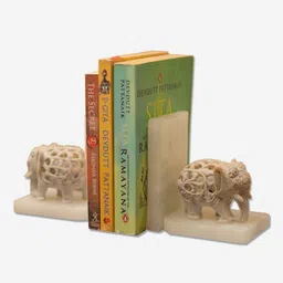 katkaria creations Elephant Set Of 2 White Soapstone & Marble Bookends image 2