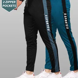 aaradh Pack of 2 Men Striped Black, Blue, White Track Pants image 3