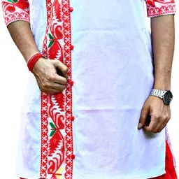 gouri collections Men Pure Cotton, Dupion Silk Kurta Dhoti Pant Set image 1