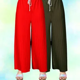 vspcreation Pack of 2 Women Regular Fit Red, Green Lycra Blend Trousers-picture-19