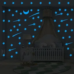 geettika enterprises 38 cm Wonderful Starry Night Magical Glow In Moon, Rocket, Astronaut, Stars Glow in the Dark Sticker image 3