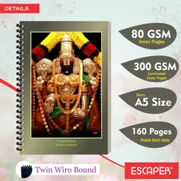 escaper Tirupati Balaji Devotional Diary For Writing, Binding Notebook, Notepad A5 Diary Ruled 160 Pages image 2