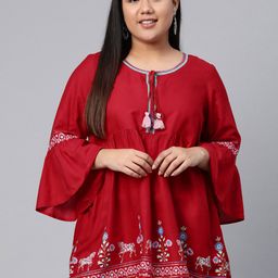 Rangriti Women Red Printed Detail Empire Top-picture-0