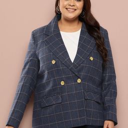 Sztori Plus Size Checked Double-Breasted Formal Blazer-picture-33