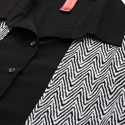 Cottinfab Geometric Print Layered Crepe Shirt Style Longline Top image 4