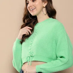 HERE&NOW Full Sleeves Ribbed Crop Pullover Sweaters image 5