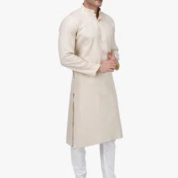 RAJUBHAI HARGOVINDAS Men Beige Solid Straight Kurta image 3