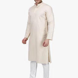 RAJUBHAI HARGOVINDAS Men Beige Solid Straight Kurta image 5