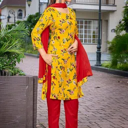 Royal Export Floral Printed Straight Kurta With Trousers & Dupatta image 3