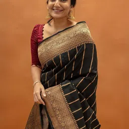 AMRUTKALA SAREES Striped Woven Design Zari Banarasi Saree image 5
