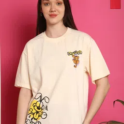Tromko Women Pack of 2 Garfield Graphic Printed Round Neck Cotton Oversized T-shirts-image-90
