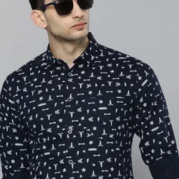 The Indian Garage Co Men Navy Blue & White Slim Fit Printed Casual Shirt-picture-23