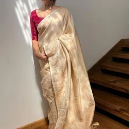 CaniBani Woven Design Zari Silk Blend Handloom Banarasi Saree image 2