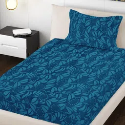 Myntra Elegant Homes Blue Floral Printed 300 TC Woollen Single Bedsheet Set 2.25m x 1.50m-image-4