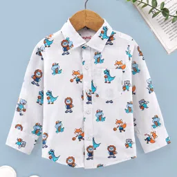 Babyhug Cotton Full Sleeves Shirt Dino Print - Blue-picture-11