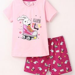Cucumber Cotton  Half Sleeves Nightwear T-Shirt and Shorts Set Sweets Print - Baby Pink-picture-17