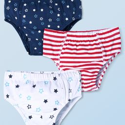 Honeyhap Premium Cotton Knit With Bio Finish Briefs Striped & Star Print Pack Of 3 - Grey Melange  High Risk Red & Navy Peony-picture-10