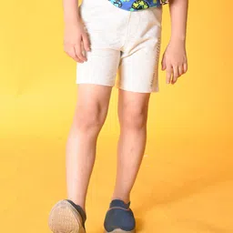 Anthrilo Cotton Terry Alphabet  Printed  Shorts - Ecru Off White-picture-14