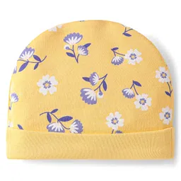 Babyhug 100% Cotton Knit Cap with Floral Print - Yellow-image-19
