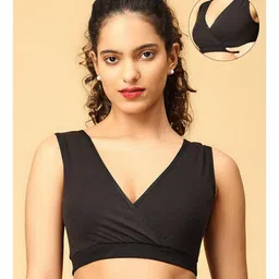 The Mom Store Cotton Spandex Sleeveless Solid Maternity Nursing Sleep Bra - Black-picture-34