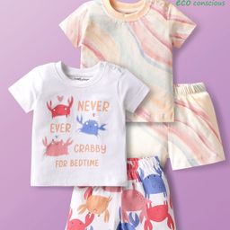 Babyoye 100% Cotton Knit Half Sleeves Shorts Crab Printed Co-Ord Night Suits Pack of 2 - Multicolor-picture-28