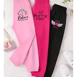 Trampoline Cotton Blend Knit Pack Of 3 Bunny Ears Text & Unicorn Printed Track Pant - Multi Colour image 1