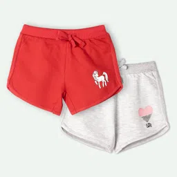 Ariel Cotton Knit Pack Of 2 Unicorn & Heart Printed Shorts - Red & Grey-picture-26