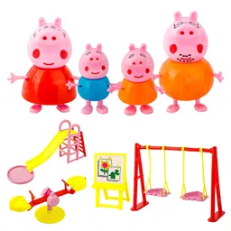 Fiddlerz Playground Set with Peppa Pig Family Figurines and Slide Swing Seesaw with 4 Movable Characters and Joinable Outdoor Play Accessories for Kids Age 3 +-image-26