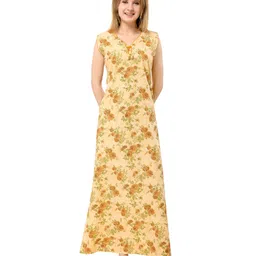 Piu Cotton Woven Sleeveless Floral Printed Maternity Nighty - Yellow-picture-20