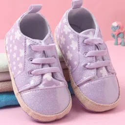 Babyoye Lace Up Booties with Floral Print - Purple-image-27