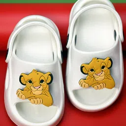 Yellow Bee Solid Back Sling Clogs With Disney Lion King Featuring Simba Rotating Charms - White-picture-18