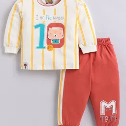 Nottie Planet Cotton knit Full Sleeves Striped & Typography Printed Tee & Pant Set - Rust-picture-30