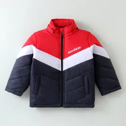 Babyhug Woven Full Sleeves Jacket with Removable Hoods - Red & Navy image 2
