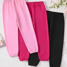 Trampoline Cotton Blend Knit Pack Of 3 Bunny Ears Text & Unicorn Printed Track Pant - Multi Colour image 3