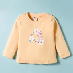 Tango Single Jersey Knit Full Sleeves T-Shirts With Deer & Bow Print Pack of 2 - Yellow & Peach image 2