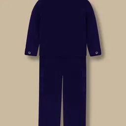 Cherry Crumble By Nitt Hyman Cotton Woven Full Sleeves Solid Winter Jacket & Pant Set - Blue image 3