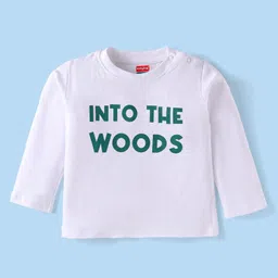 Babyhug Single Jersey Knit Full Sleeves Solid T-Shirt & Dungaree Style Romper with Jungle Theme Print - White & Green image 3