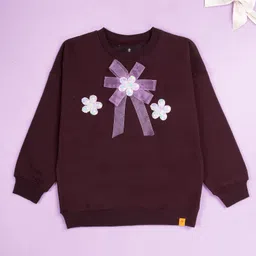 Kiddopanti Fleece Knit Pack Of 2 Full Sleeves Sequins Flower Badges Light Winter Sweatshirts - Wine & Pop Yellow image 4