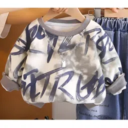 Googo Gaaga Cotton Knit Full Sleeves Typography Printed Light Winter Sweatshirt With Attached Chain & Jeans Set - Grey image 4