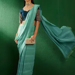 DEVATITHI Striped Teal Vichitra Silk Saree-image-27
