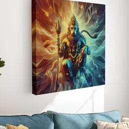 Myntra Elegant Homes Blue & Gold-Toned Lord Hanuman Canvas Wall Art-picture-30