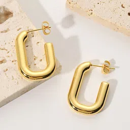 Jewels Galaxy Stainless Steel Gold-Plated Contemporary Half Hoop Earrings image 3