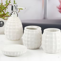 Kookee White 4 Pieces Abstract Printed Ceramic Bath Accessories Set-picture-13