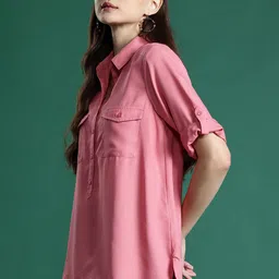 DressBerry Roll-Up Sleeves Crepe Shirt Style Top image 3