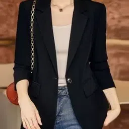 MONRSH Women Lapel Collar Solid Tailored Jacket image 2
