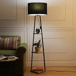 Sanded Edge Wood, Metal Blue Volga 3 Shelf Floor Lamp in Solid and Natural Wood Color Base image 3