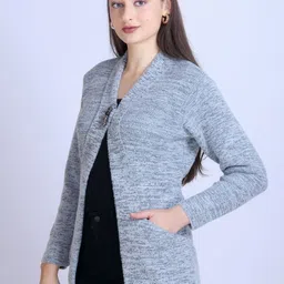 Winter Wonders Women Self Design V-Neck Cardigan image 4