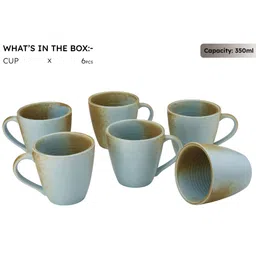 BODHI HOUSE Blue & Brown 6 Pcs Ceramic Dishwasher & Microwave Safe Glossy Mugs 350ml Each image 5