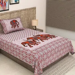 METRO LIVING White & Pink Printed Cotton 104 TC Single Bedsheet Set 2.17 m x 1.45 m-image-93